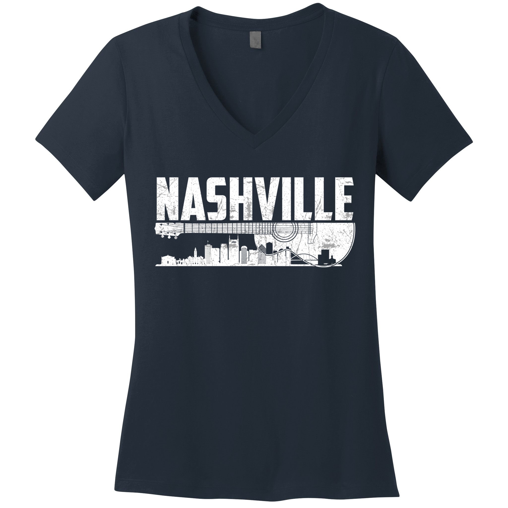 Nashville Skyline Tennessee Country Music Guitar Player Women's V-Neck T-Shirt