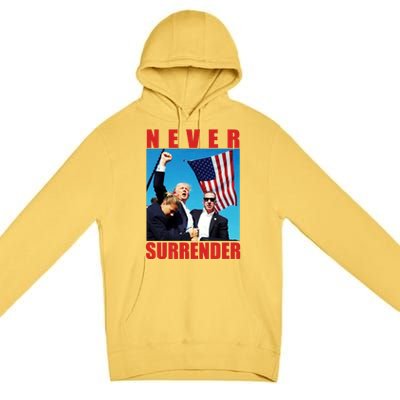 Never Surrender Trump 2024 Pennsylvania Rally Shooting Premium Pullover Hoodie