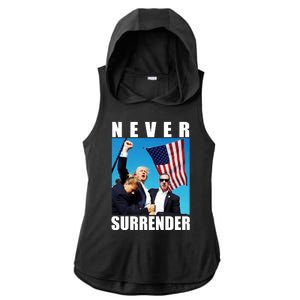 Never Surrender Trump 2024 Pennsylvania Rally Shooting Ladies PosiCharge Tri-Blend Wicking Draft Hoodie Tank