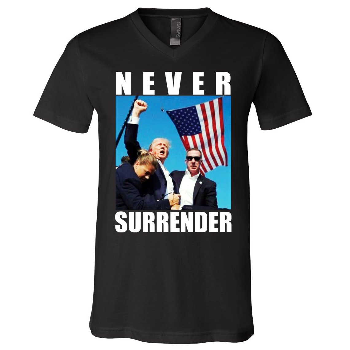 Never Surrender Trump 2024 Pennsylvania Rally Shooting V-Neck T-Shirt
