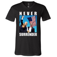 Never Surrender Trump 2024 Pennsylvania Rally Shooting V-Neck T-Shirt