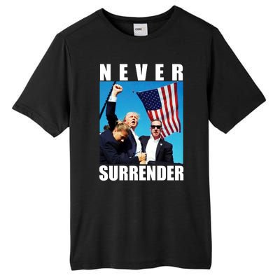 Never Surrender Trump 2024 Pennsylvania Rally Shooting Tall Fusion ChromaSoft Performance T-Shirt