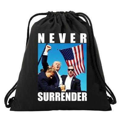 Never Surrender Trump 2024 Pennsylvania Rally Shooting Drawstring Bag