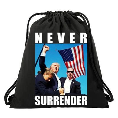 Never Surrender Trump 2024 Pennsylvania Rally Shooting Drawstring Bag