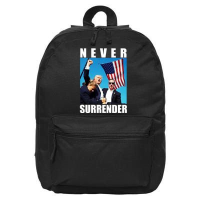 Never Surrender Trump 2024 Pennsylvania Rally Shooting 16 in Basic Backpack