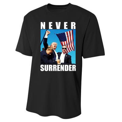 Never Surrender Trump 2024 Pennsylvania Rally Shooting Performance Sprint T-Shirt