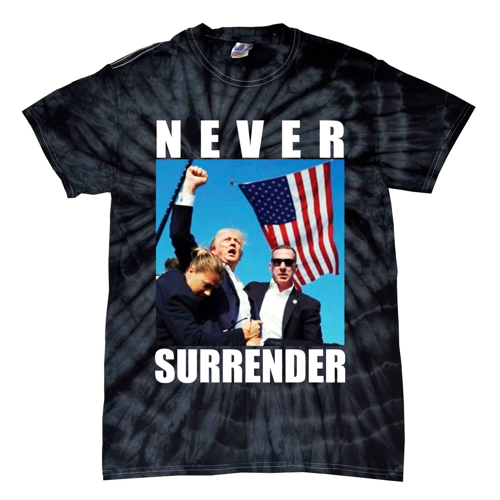 Never Surrender Trump 2024 Pennsylvania Rally Shooting Tie-Dye T-Shirt