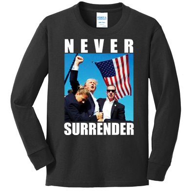 Never Surrender Trump 2024 Pennsylvania Rally Shooting Kids Long Sleeve Shirt