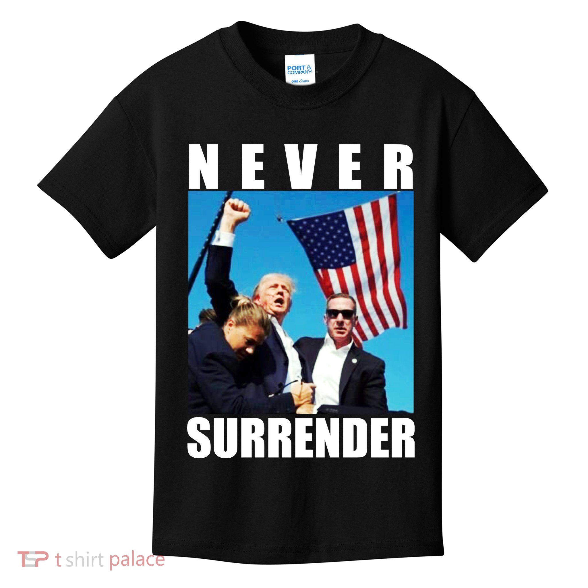 Never Surrender Trump 2024 Pennsylvania Rally Shooting Kids T-Shirt