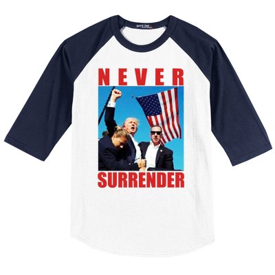 Never Surrender Trump 2024 Pennsylvania Rally Shooting Baseball Sleeve Shirt