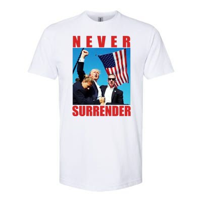 Never Surrender Trump 2024 Pennsylvania Rally Shooting Softstyle CVC T-Shirt