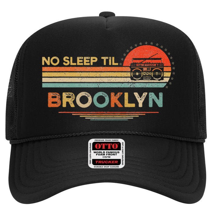 No Sleep Til Brooklyn Old School Portable Stereo Retro High Crown Mesh Back Trucker Hat