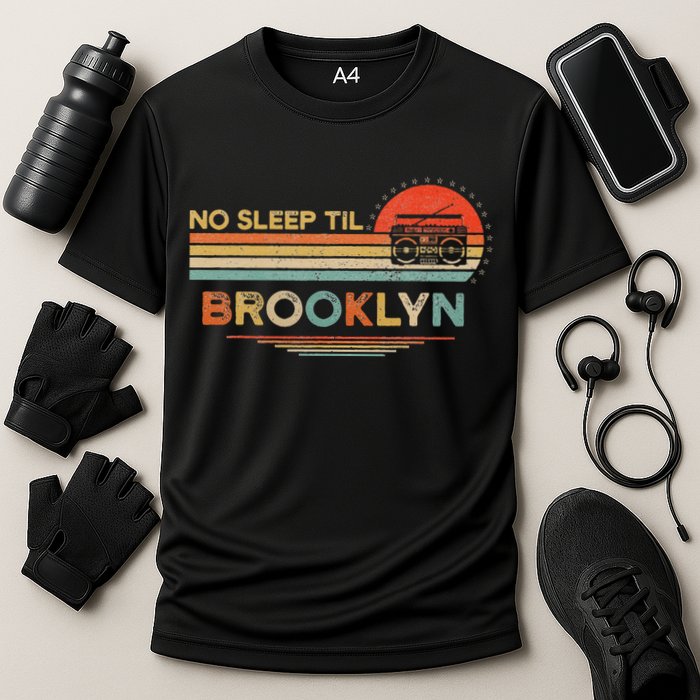No Sleep Til Brooklyn Old School Portable Stereo Retro Cooling Performance Crew T-Shirt