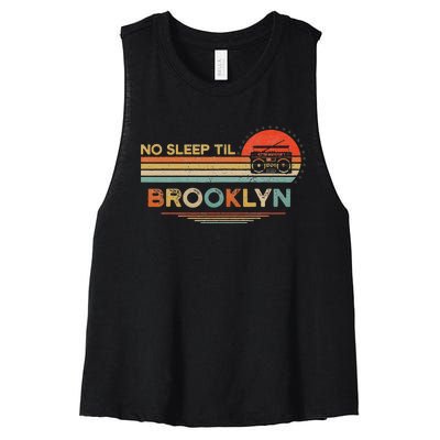 No Sleep Til Brooklyn Old School Portable Stereo Retro Women's Racerback Cropped Tank