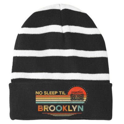 No Sleep Til Brooklyn Old School Portable Stereo Retro Striped Beanie with Solid Band