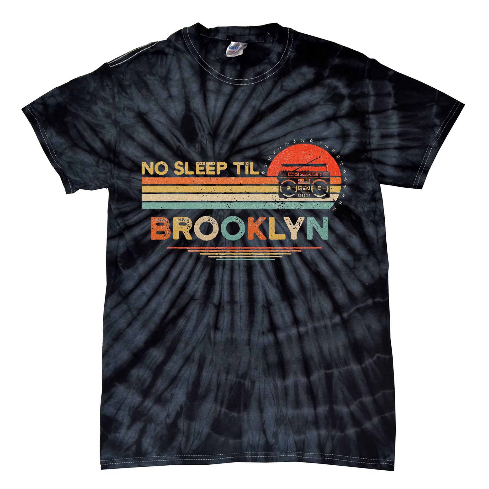 No Sleep Til Brooklyn Old School Portable Stereo Retro Tie-Dye T-Shirt