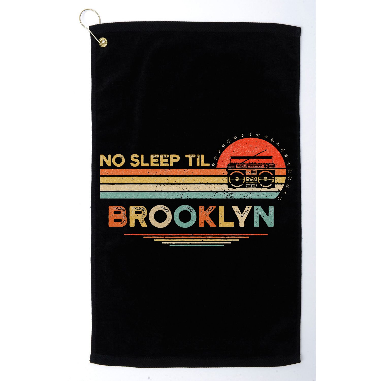 No Sleep Til Brooklyn Old School Portable Stereo Retro Golf Towel