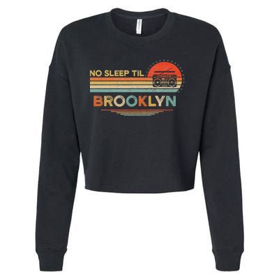 No Sleep Til Brooklyn Old School Portable Stereo Retro Cropped Pullover Crew