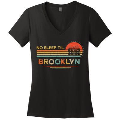 No Sleep Til Brooklyn Old School Portable Stereo Retro Women's V-Neck T-Shirt