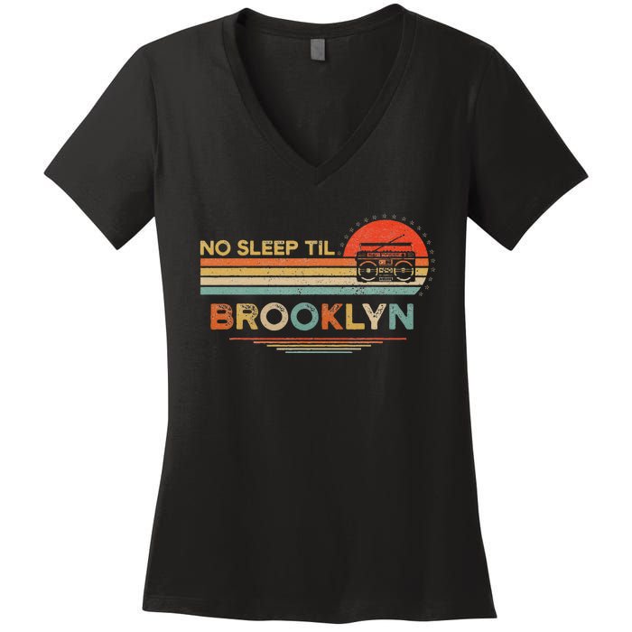 No Sleep Til Brooklyn Old School Portable Stereo Retro Women's V-Neck T-Shirt