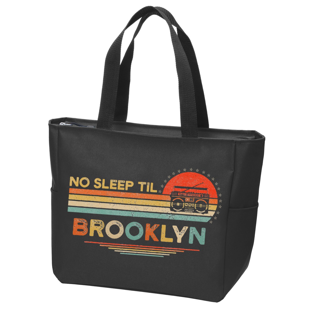No Sleep Til Brooklyn Old School Portable Stereo Retro Zip Tote Bag