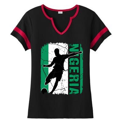 Nigeria Soccer Team Nigerian Flag Jersey Football Fans Ladies Halftime Notch Neck Tee