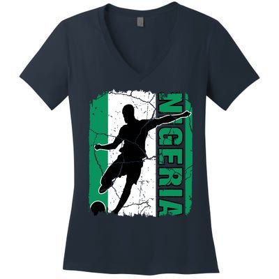 Nigeria Soccer Team Nigerian Flag Jersey Football Fans Women's V-Neck T-Shirt