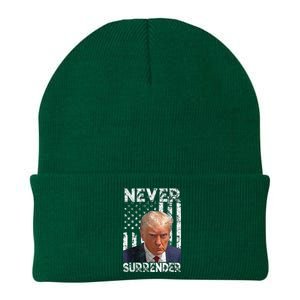 Never Surrender Trump Mug Shot 2024 American Flag Wo Knit Cap Winter Beanie