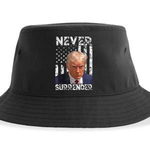 Never Surrender Trump Mug Shot 2024 American Flag Wo Sustainable Bucket Hat