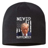 Never Surrender Trump Mug Shot 2024 American Flag Wo Sustainable Beanie