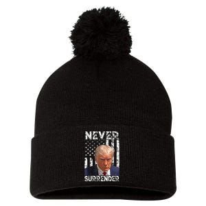 Never Surrender Trump Mug Shot 2024 American Flag Wo Pom Pom 12in Knit Beanie