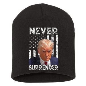 Never Surrender Trump Mug Shot 2024 American Flag Wo Short Acrylic Beanie