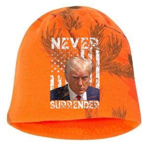 Never Surrender Trump Mug Shot 2024 American Flag Wo Kati - Camo Knit Beanie