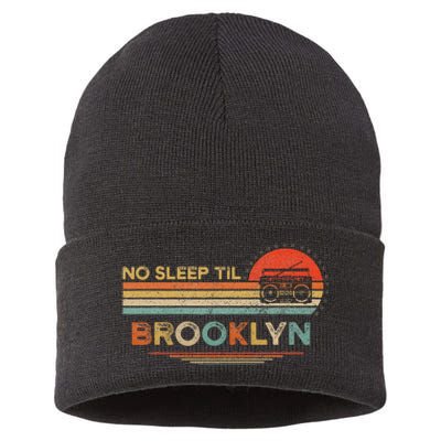 No Sleep Til Brooklyn Old School Portable Stereo Retro Sustainable Knit Beanie