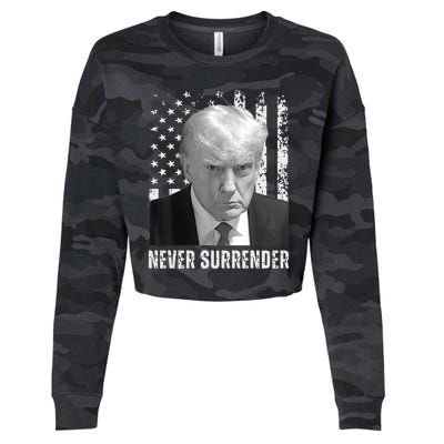 Never Surrender Trump Mugshot Cropped Pullover Crew