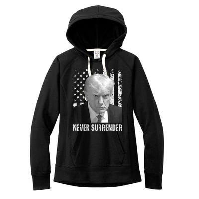 Never Surrender Trump Mugshot Women's Fleece Hoodie