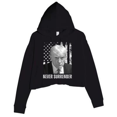 Never Surrender Trump Mugshot Crop Fleece Hoodie