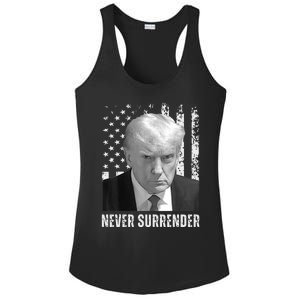 Never Surrender Trump Mugshot Ladies PosiCharge Competitor Racerback Tank