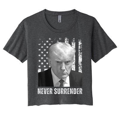 Never Surrender Trump Mugshot Women's Crop Top Tee