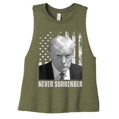 Never Surrender Trump Mugshot Women's Racerback Cropped Tank