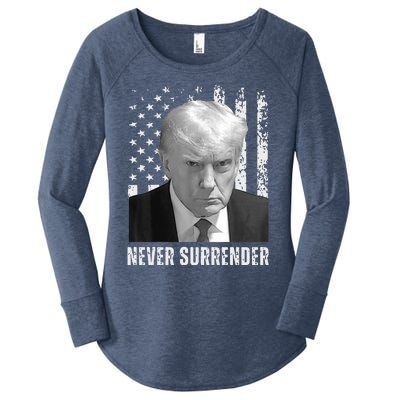 Never Surrender Trump Mugshot Women's Perfect Tri Tunic Long Sleeve Shirt