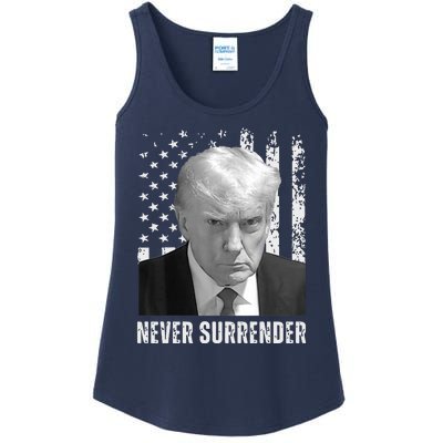 Never Surrender Trump Mugshot Ladies Essential Tank