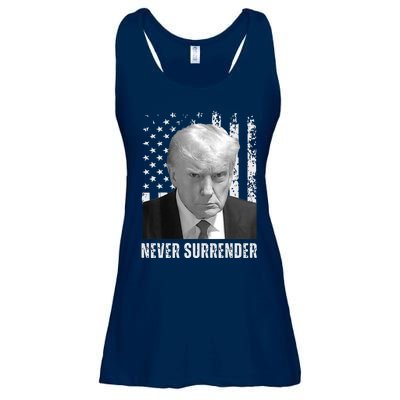 Never Surrender Trump Mugshot Ladies Essential Flowy Tank