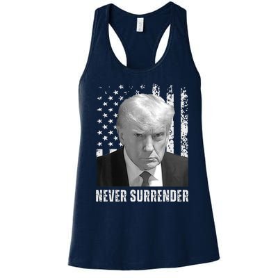 Never Surrender Trump Mugshot Women's Racerback Tank