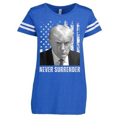 Never Surrender Trump Mugshot Enza Ladies Jersey Football T-Shirt