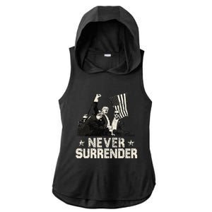 Never Surrender Trump 2024 Ladies PosiCharge Tri-Blend Wicking Draft Hoodie Tank