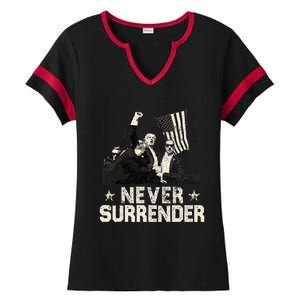 Never Surrender Trump 2024 Ladies Halftime Notch Neck Tee