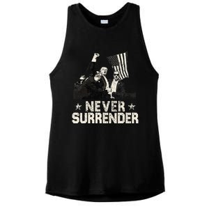 Never Surrender Trump 2024 Ladies PosiCharge Tri-Blend Wicking Tank