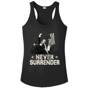 Never Surrender Trump 2024 Ladies PosiCharge Competitor Racerback Tank