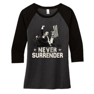 Never Surrender Trump 2024 Women's Tri-Blend 3/4-Sleeve Raglan Shirt